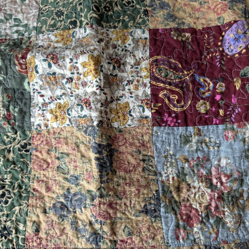 Quilted Patchwork King Pillow Shams 20x36 Floral Multicolor Cotton Vintage Style
